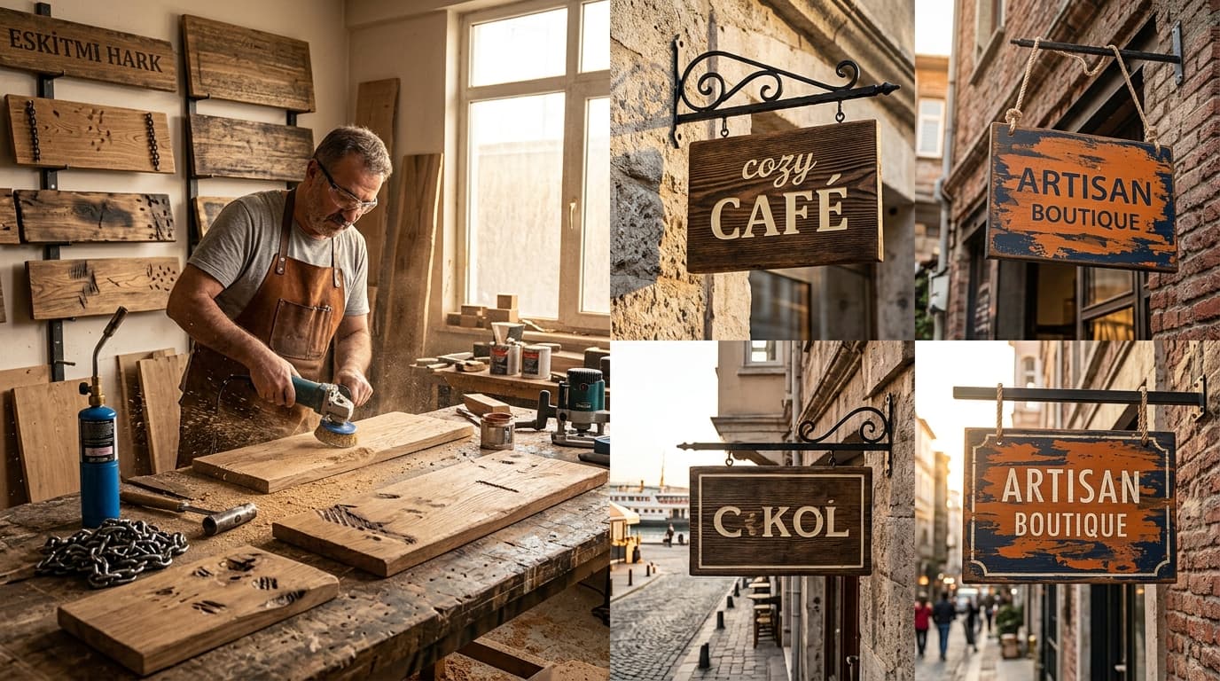 Eskitme Ahşap Tabela — İstanbul tabela